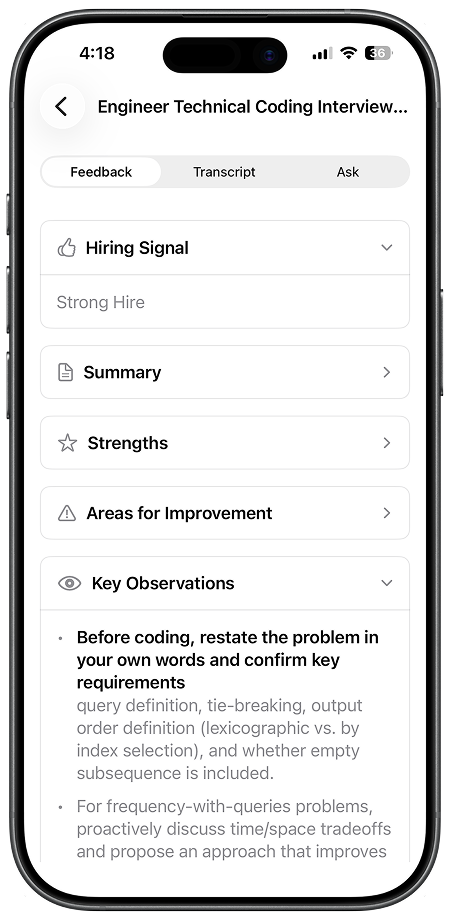 Resignal app feedback screen